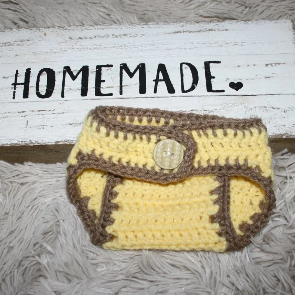 🌼 YELLOW + TAN DIAPER COVER · 0–3 MO 🤎